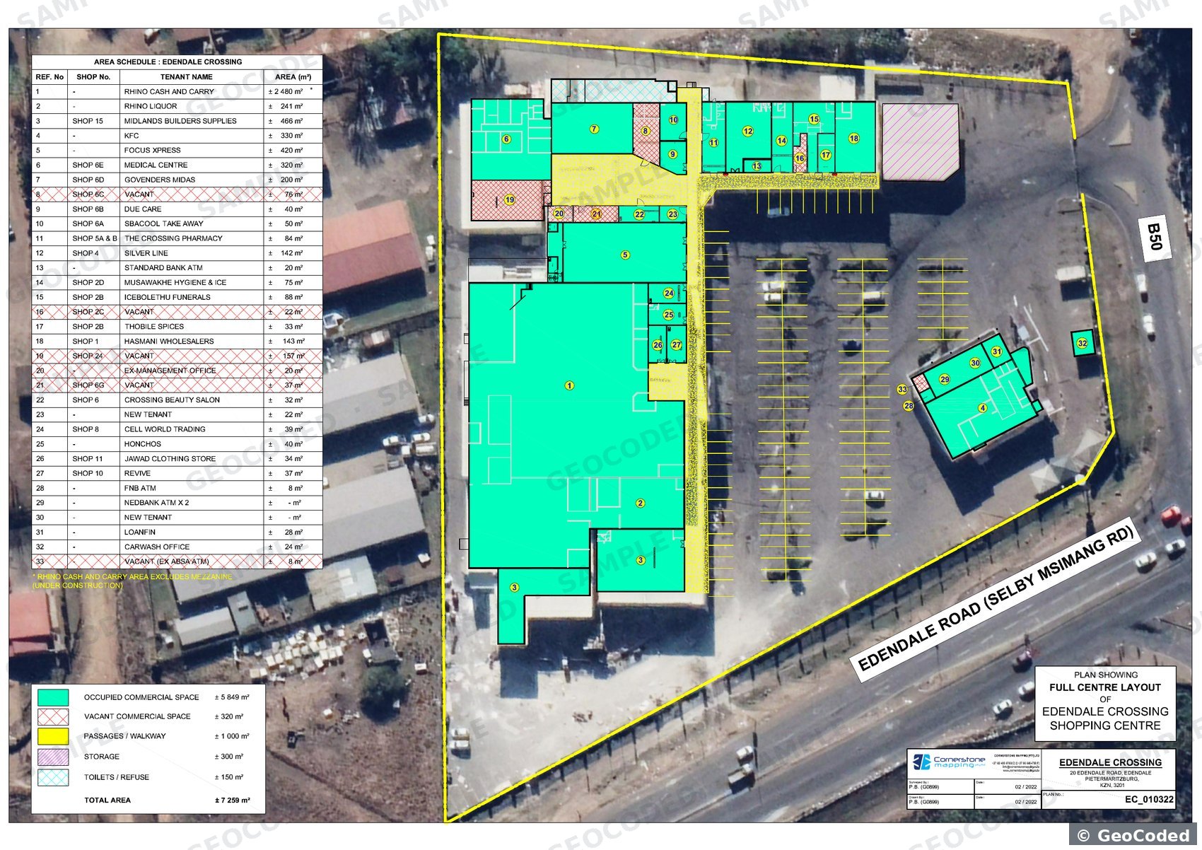 Issued retail centre layout sheet over an aerial base